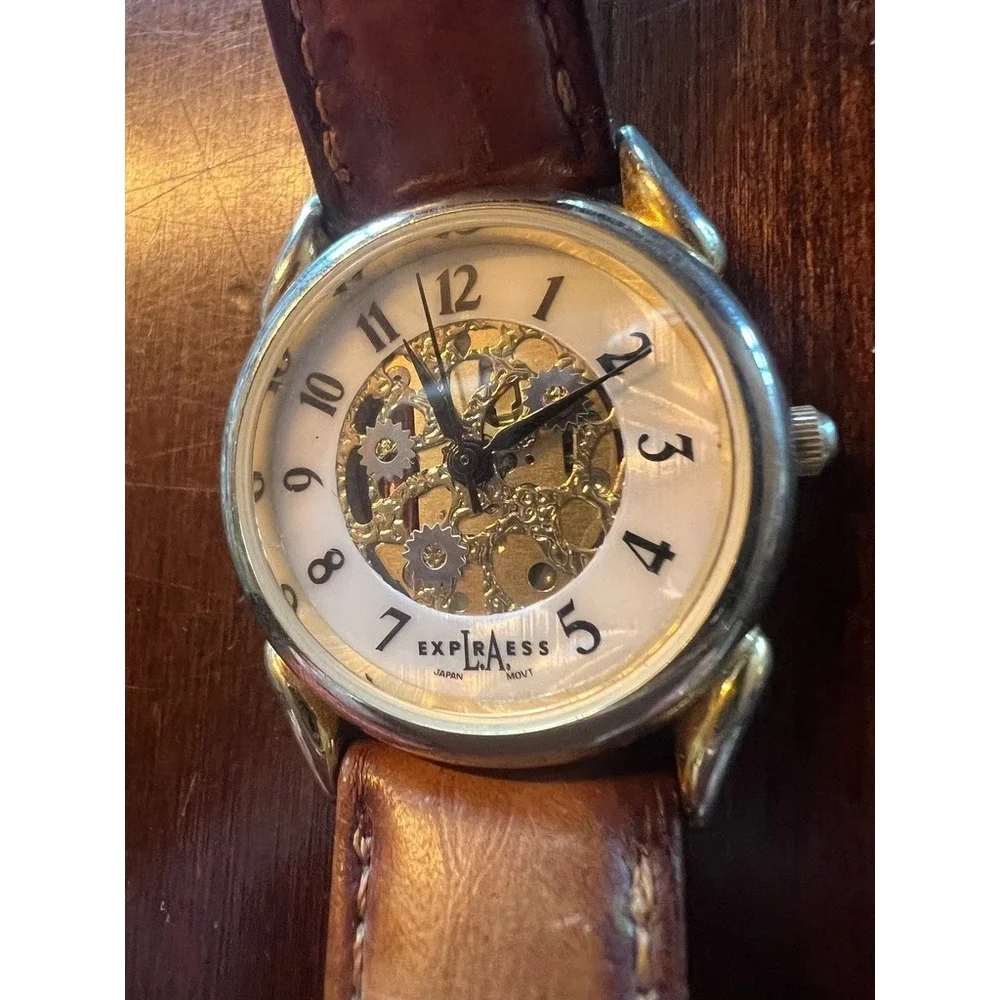 Watch Skeleton Dial Vintage‎ Y2K Leather Steampunk Dark Academia NEEDS Battery